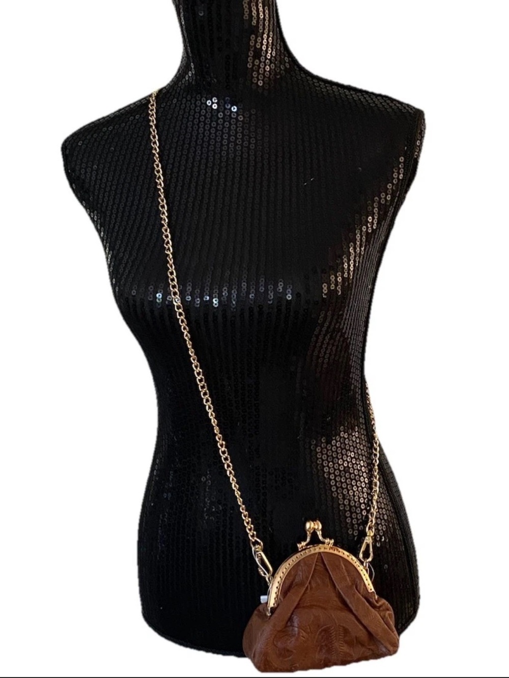 ISADORA 🇮🇹 Italian Leather Tooled Kiss Lock Crossbody Bag Pouch Detachable Chain